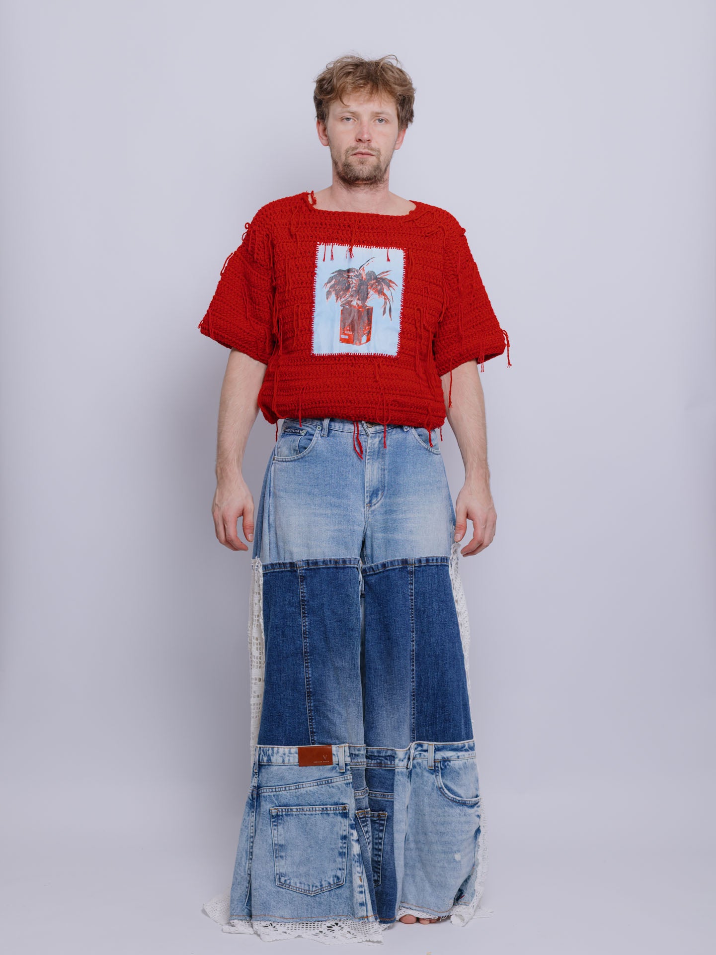 Calça Patchwork e crochê