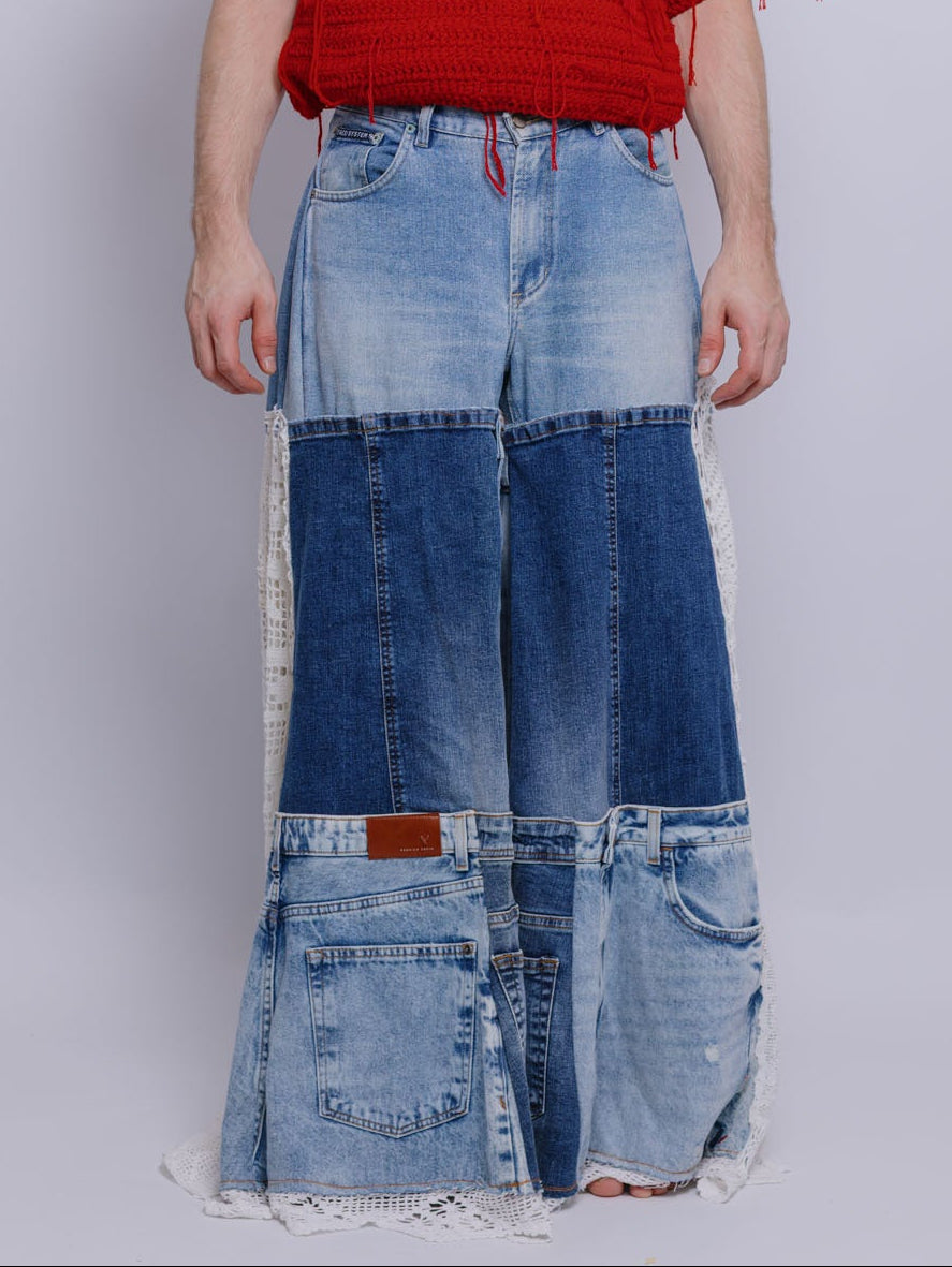 Calça Patchwork e crochê