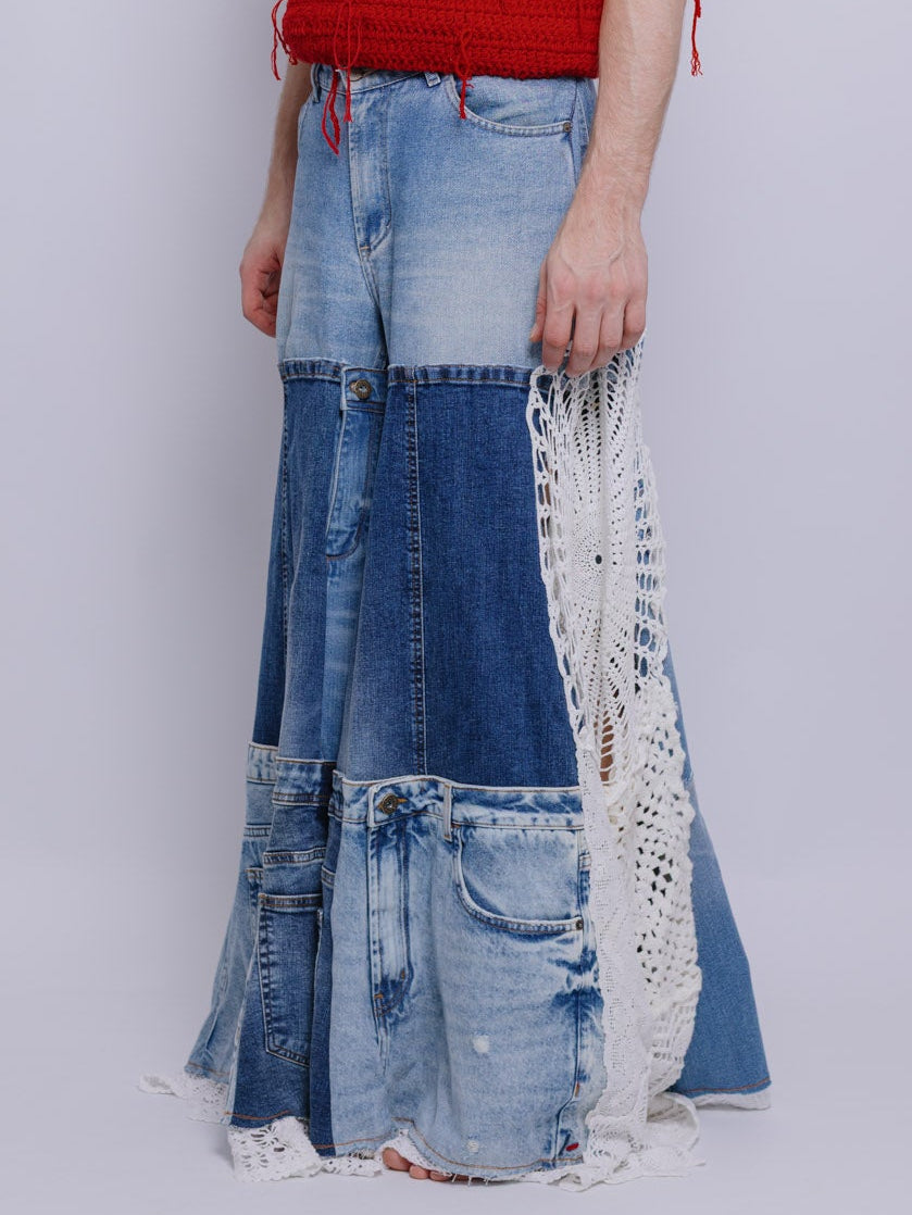 Calça Patchwork e crochê