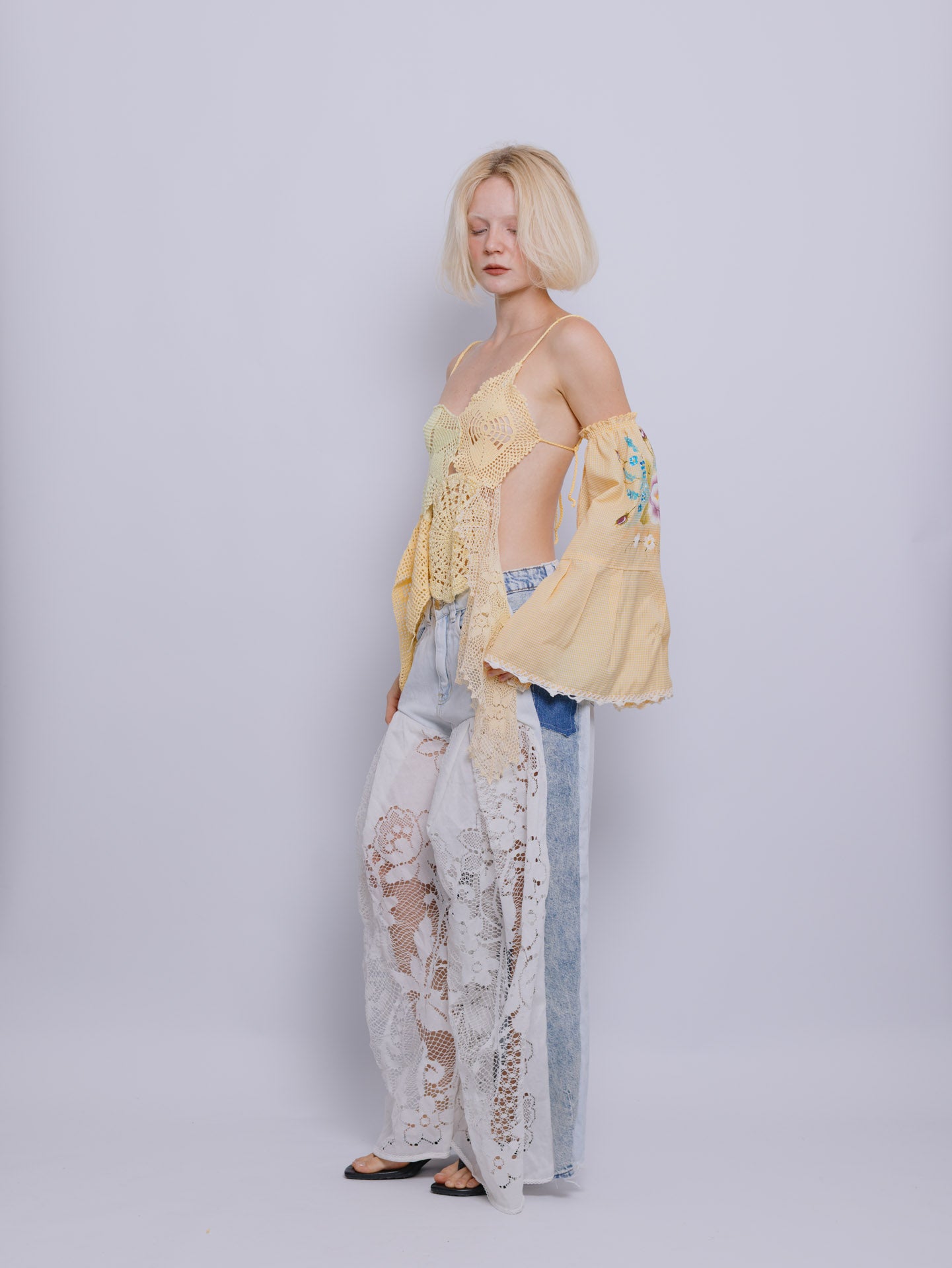 Blusa amarela manga filtro de barro