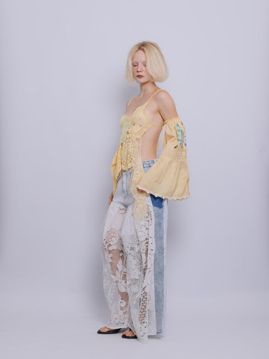 Blusa amarela manga filtro de barro